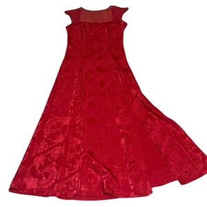 80s Victoria’s Secret Gold Label Red Brocade Long Gown, Maxi Dress Lace , Small